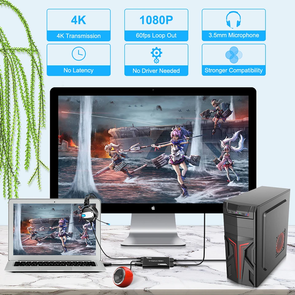 4K HDMI To USB 3.0 Audio Video Capture Card Game Recording for PS4 PS5 Camera Laptop PC Live Streaming 1080P 60fps YUY2