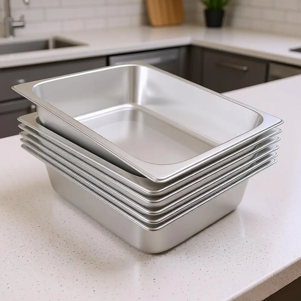 

6-Pack 4 Inch Deep Silver Stainless Steel Steam Table Pan Tray for Food, Catering, Cafeterias, Hotel and Restaurant