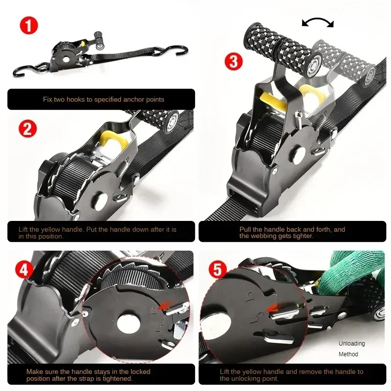 Auto Straps For Cargo Tape Retractable Belts For Motorcycles Ratchet Strap For Load Luggage Strap Ratchet Tensioner Belt For Car image 2