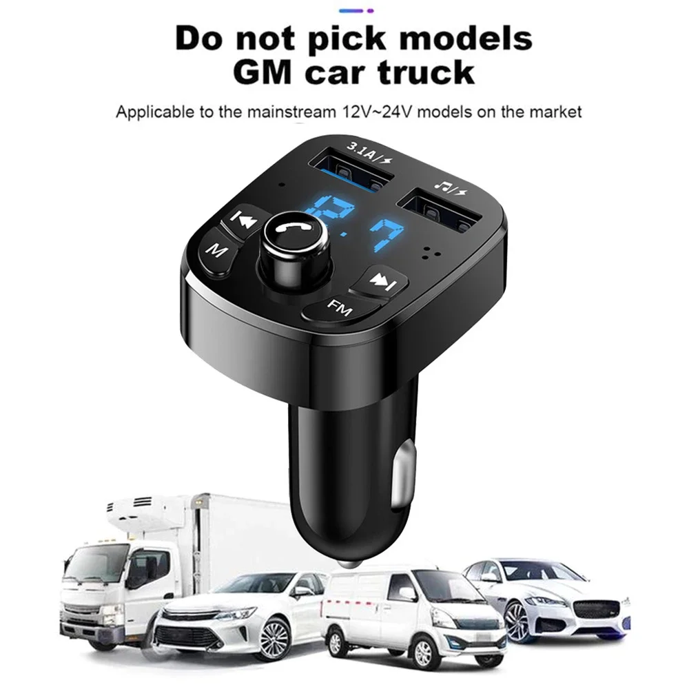 Hands-free Bluetooth 5.0 MP3 Car Charger FM Transmitter Wireless Dual Equipped Player Bluetooth LED Display Dual USB Car Charger image 3