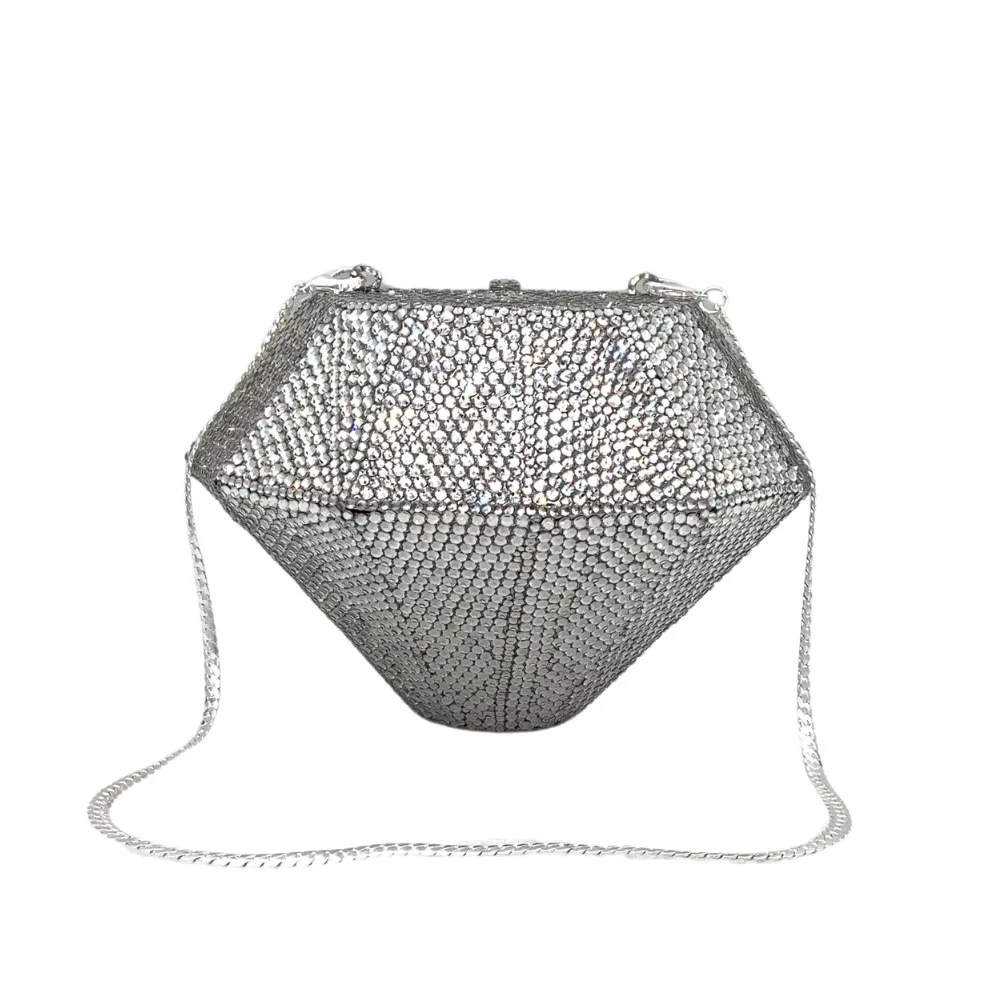 2026Diamond Shape Crystal Clutch Flat Bottom Heavy Diamond Set Banquet Bag Full Diamond Ladies Hand Bag for Women's Dinner Party