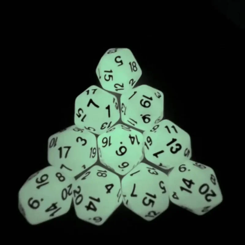 10pcs/set Cube 20 Sides glow in dark Dice Set Board Games Luminous D20 Dice Polyhedral Dice Set For RPG,DND, MTG,Tenzi