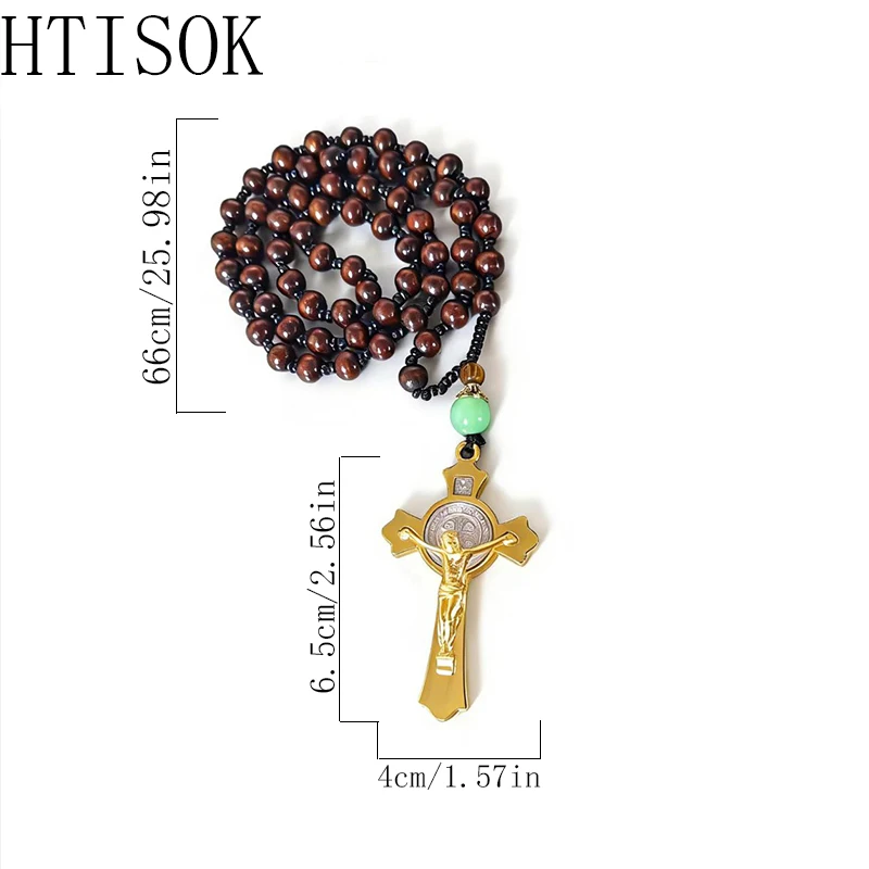 

Luxury Natural Tiger Eye Beads Rosary Chain Gold Cross Pendant Christian Prayer Jewelry for Spiritual Wear and Sacred Gift Givin