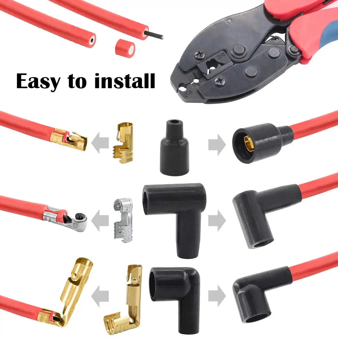 Imagem -06 - Ratchet Spark Plug Wire Crimper 180 90 Degree Straight Spark Plug Coil Terminals Conjunto For Crimping And Stripping Ignition Wire