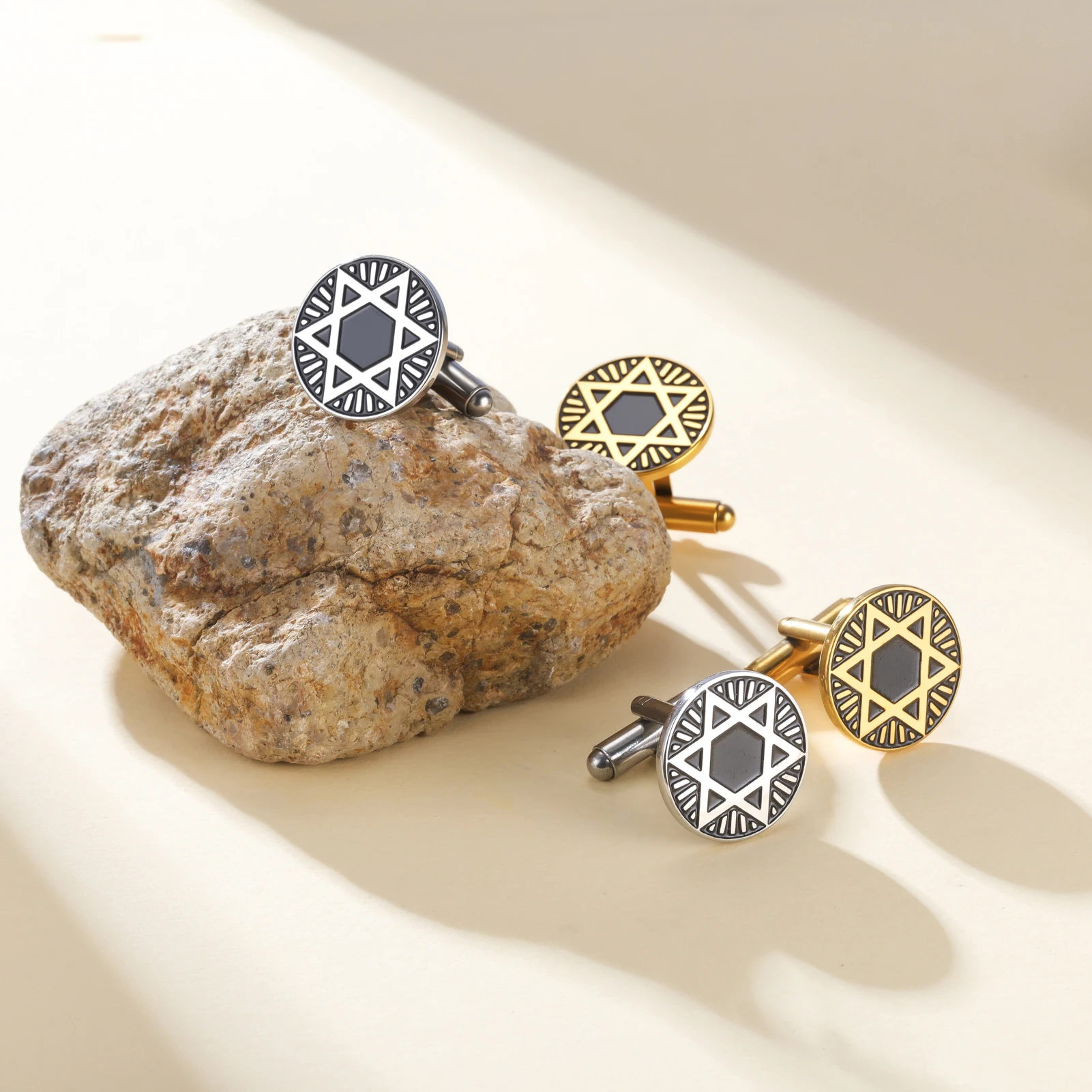 1pair Hexagram Round Cufflink For Men Women Stainless Steel Star of David Men's T-Shirt Charm Cufflinks Jewelry Gifts