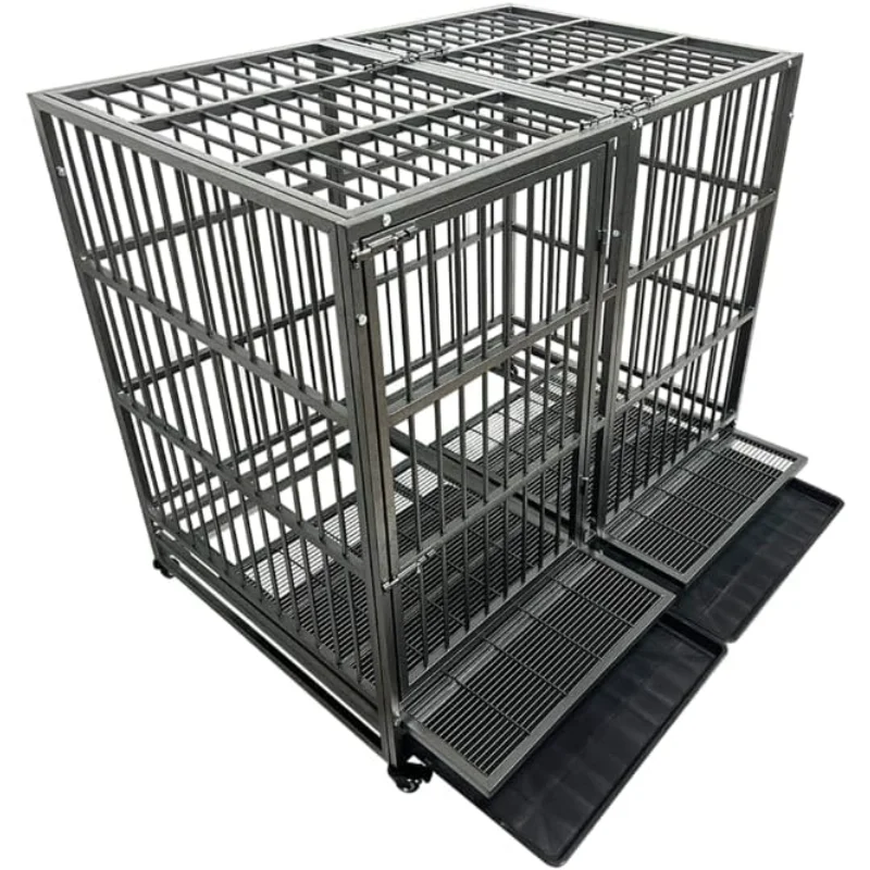 54/48/42/38 Inch Heavy Duty Indestructible And Escape-Proof Dog Crate Cage Kennel For Large Dogs, High Anxiety Dog Crate With