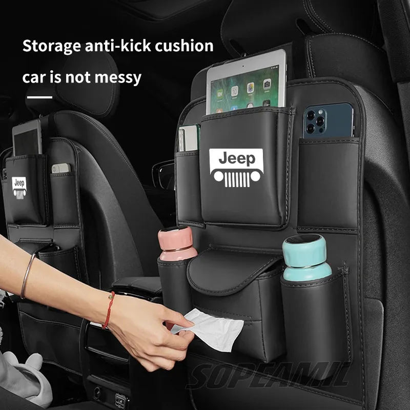 

Car Seat Back Storage Bag Seat Backrest Anti-kick Pad Jeep Wrangler Grand Cherokee Renegade Compass Gladiator Patriot Commander