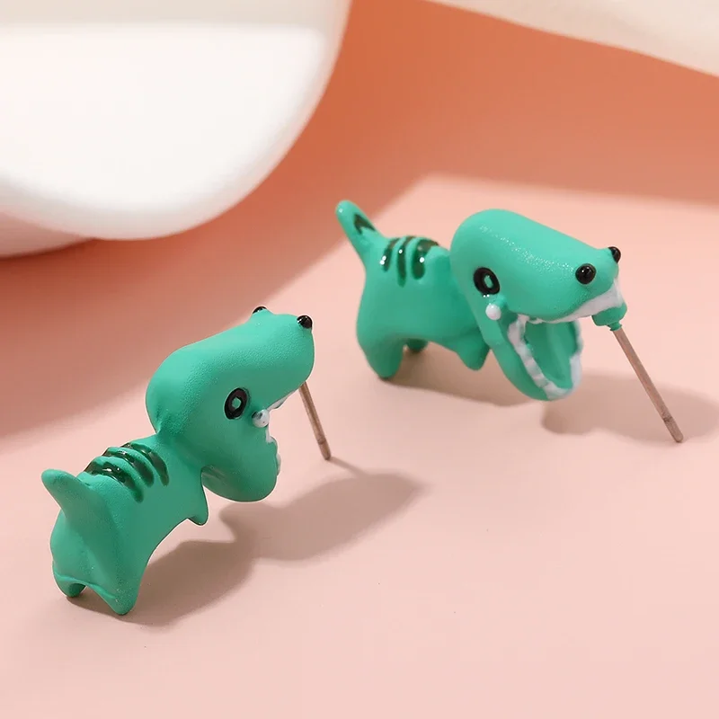 Cute Animal Bite Stud  Earrings Cartoon Soft Clay Animal for Women Personalized Tyrannosaurus Rex Bite Earrings Party Fun Gifts