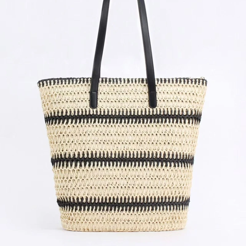

Summer Beach Retro Bohemian for Vacation Daily Use Handbag for Women High Quality Straw Woven Stripe Youth Women's Shoulder Bags