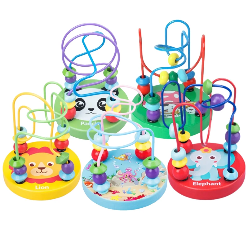 몬테소리 아기 장난감 나무 롤러 코스터 구슬 미로 유아 조기 학습 교육 퍼즐 수학 장난감 어린이를위한