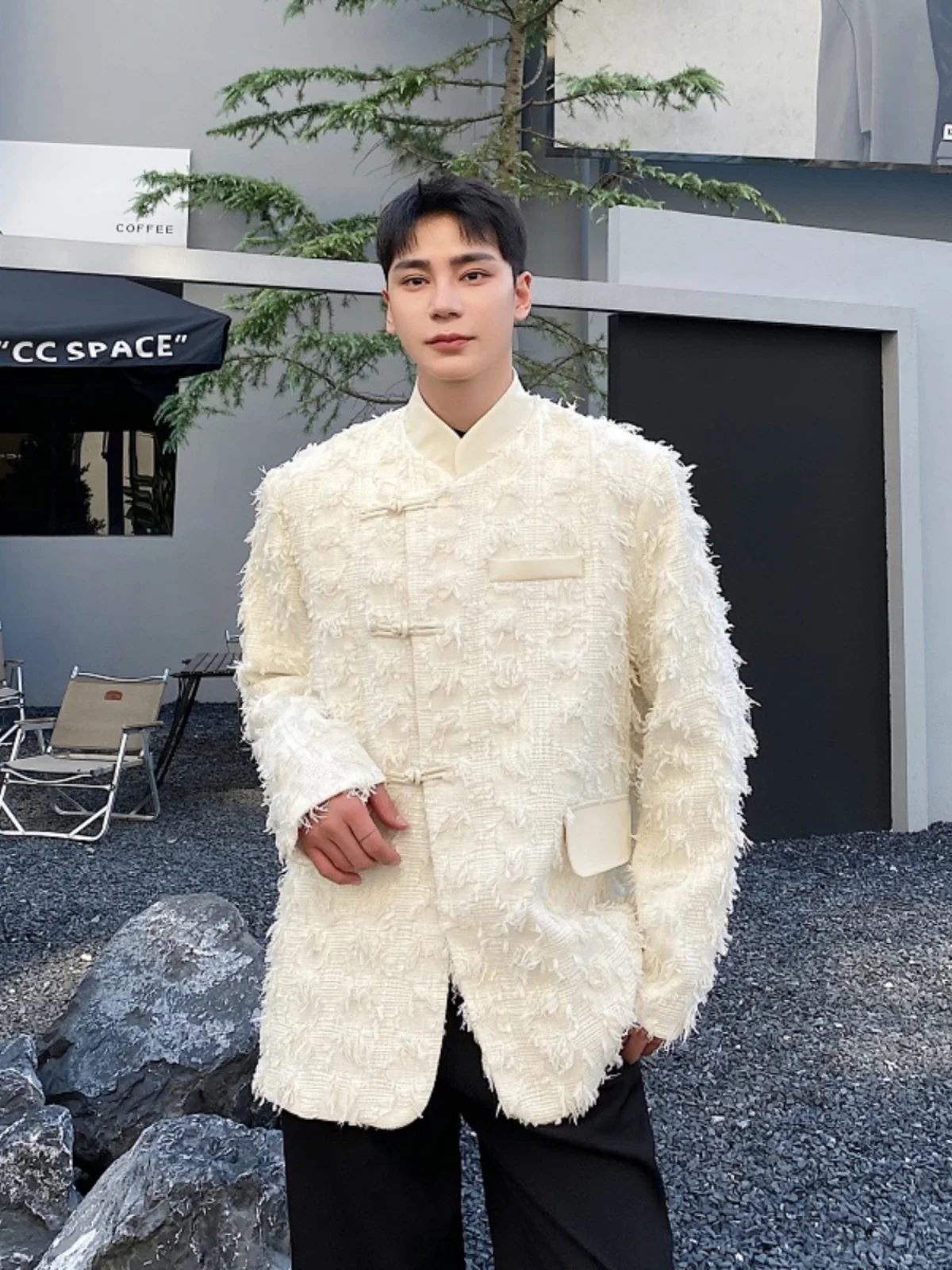 

Autumn Winter Thiened Knitted Stand Collar Button Design Men's Casual Retro Chinese Sle Long Sve Jaet Youth ular