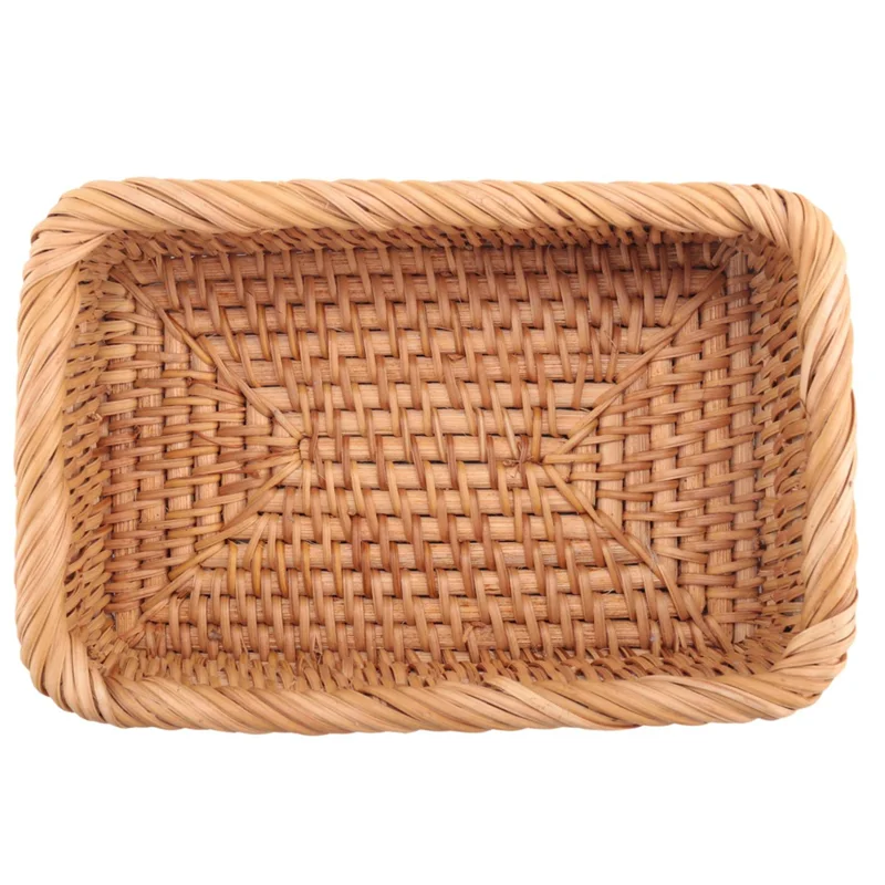 ABVJ-4X Cestino di vimini rettangolare intrecciato a mano in rattan, tè alla frutta, snack, pane, picnic, scatola di immagazzinaggio cosmetici S