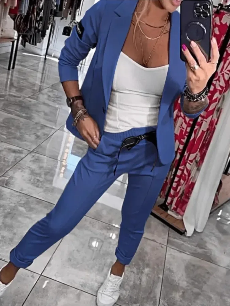 

Повседневный однотонный приталенный пиджак, комплекты из двух предметов, осенне-зимний женский модный кардиган на пуговицах, куртка + брюки-карандаш, костюм из 2 предметов