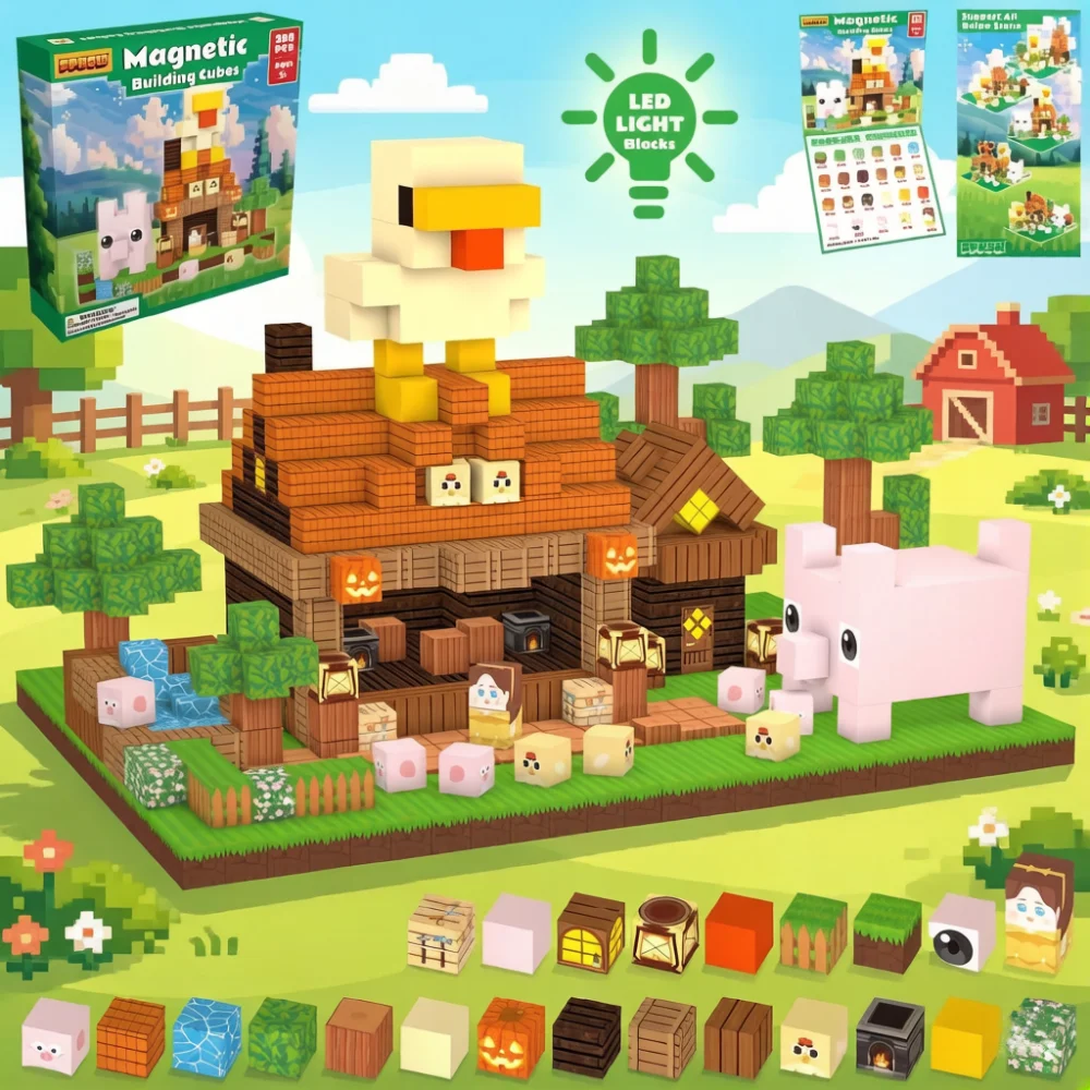 

NEW Magnetic Wooden House Chicken Building Blocks Set STEM Creative DIY Must-Have Building Toys for Classrooms Gift for Kids