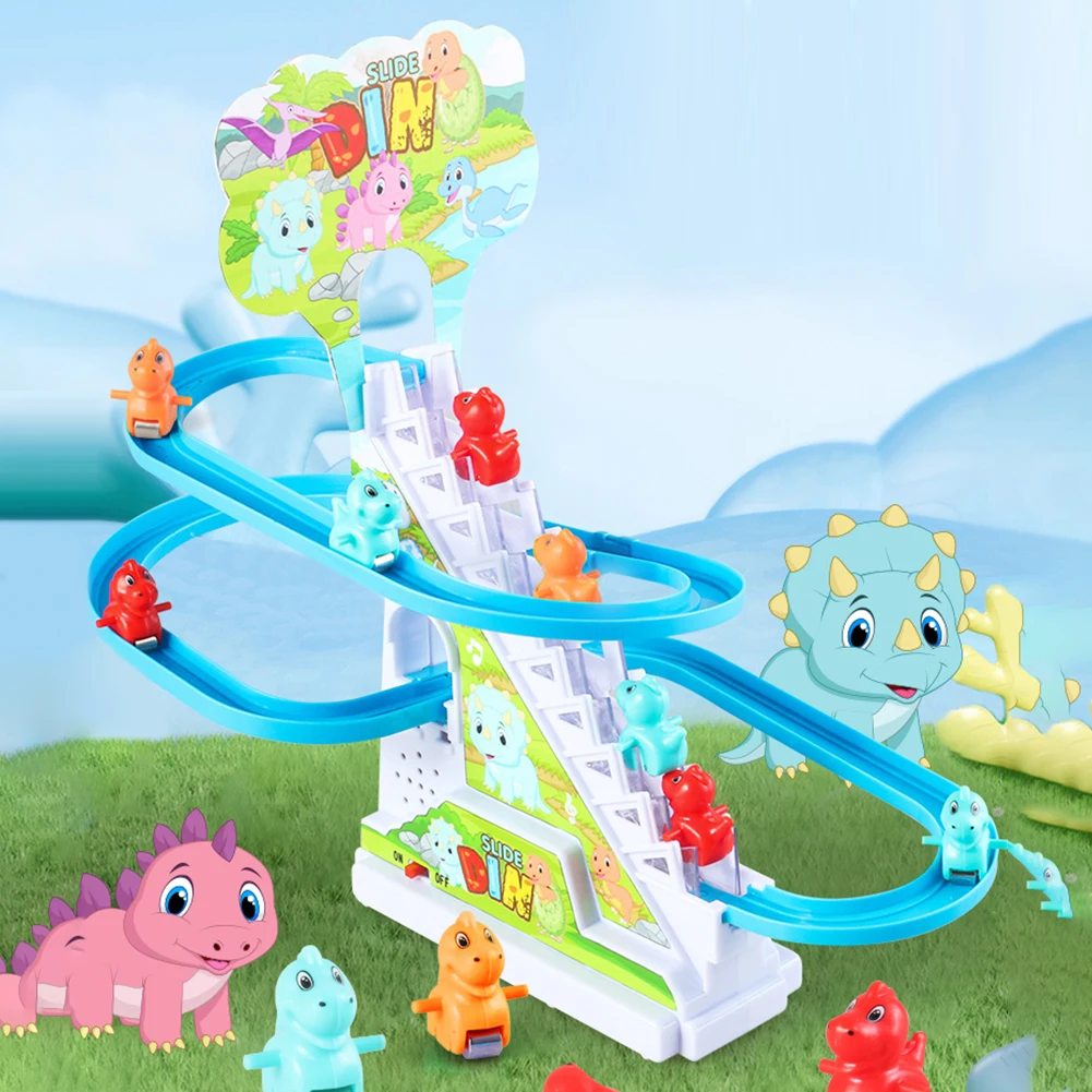 Montagem design animais escada escalada brinquedo pista elétrica slide brinquedos educação precoce dinossauro elétrico escada brinquedo para meninos meninas