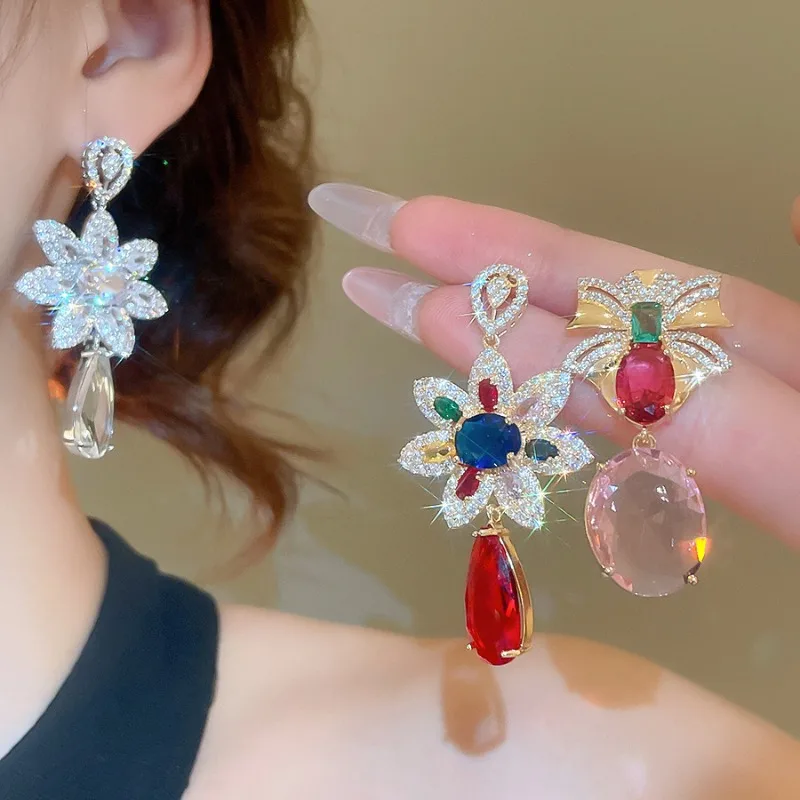 

Minar Delicate Shiny CZ Cubic Zirconia Water Drop Flower Tassel Long Dangle Earrings for Women Real Gold Silver Copper Jewelry