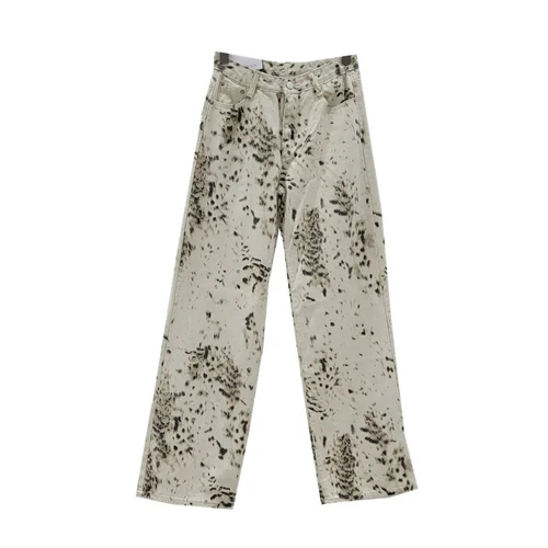 Imagen 2 del producto Pantalones vaqueros Beige Vintage de cintura alta a la moda, pantalones acampanados para mujer, pantalones holgados de pierna ancha, ropa de calle urbana informal, tendencia