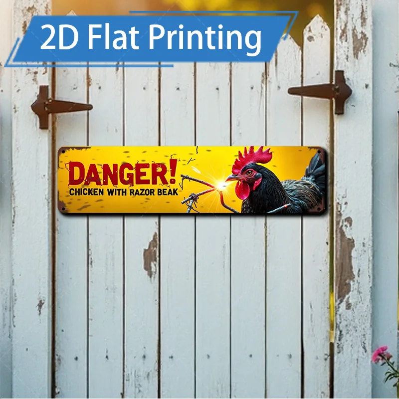 Letrero de Metal de 4x16 pulgadas, letrero de pico de maquinilla de afeitar de pollo de peligro rústico, decoración de granja Vintage, arte de Metal, 1 ud.