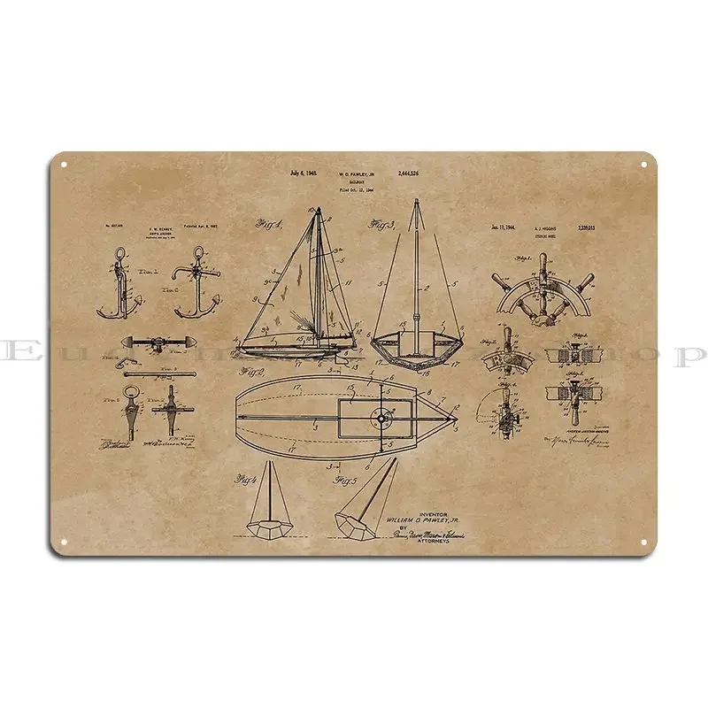 1948 Sailboat Vintage Patent Print Metal Sign Customize Retro Iron Plaques Mural Tin Sign Poster