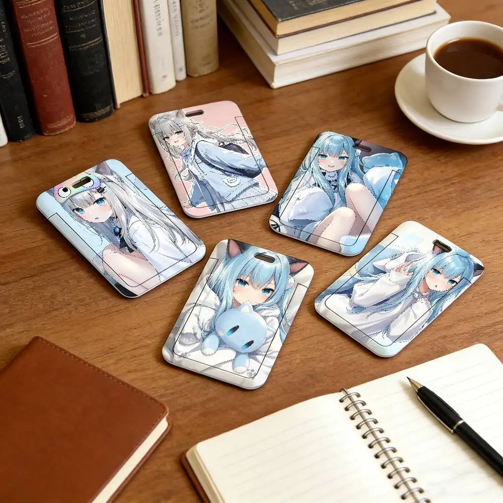 Anime Nekoha Shizuku Lanyard Pull Back Clip Holder and Card Holder Rotating Back ID Card Family Gift