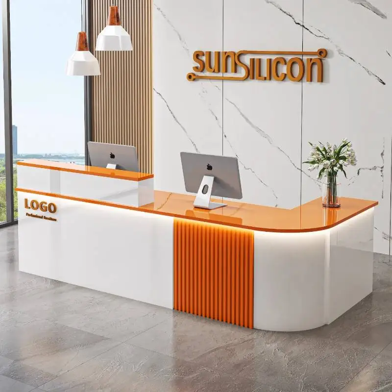 

Blue Orange Reception Desks Storage Checkout Corner Solid Wood Reception Desks White Luxury Mostrador Recepcion Office Furniture