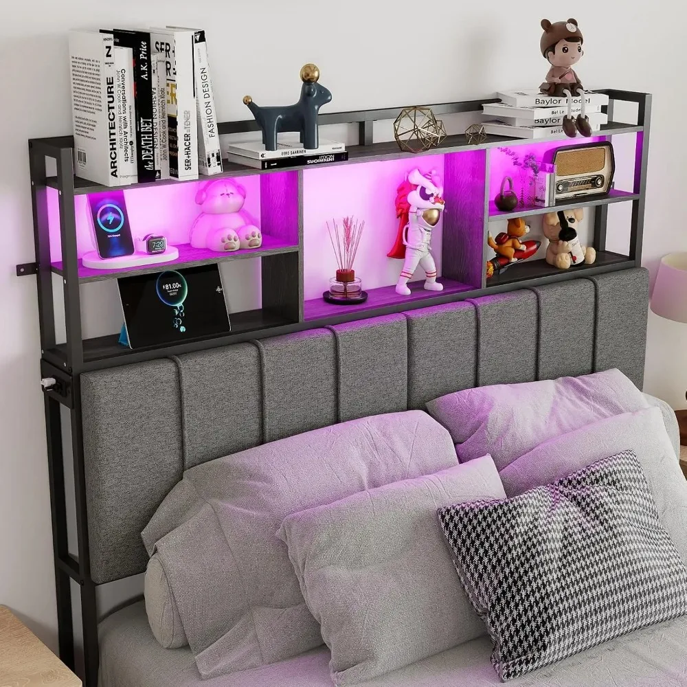 Tall Headboard Queen Size with 3-Tier Storage Shelves | Linen Upholstered Head Board with, Customized