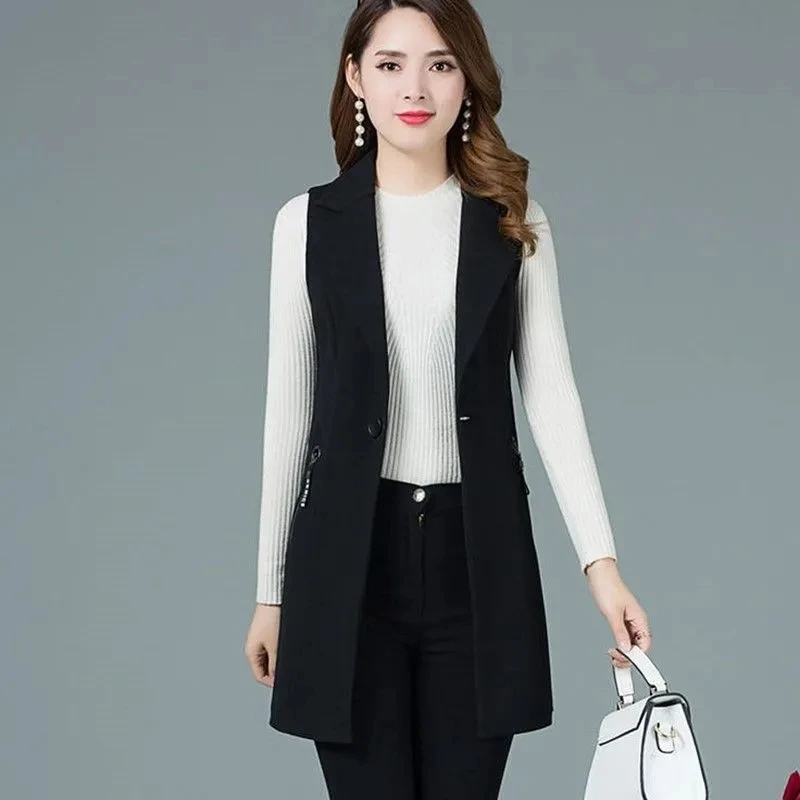 Korean Ladies Slim Blazer Sleeveless Coat 2024 Female Suit Vest Jacket Spring Autumn Women Solid Color Waistcoat Outerwear 4XL