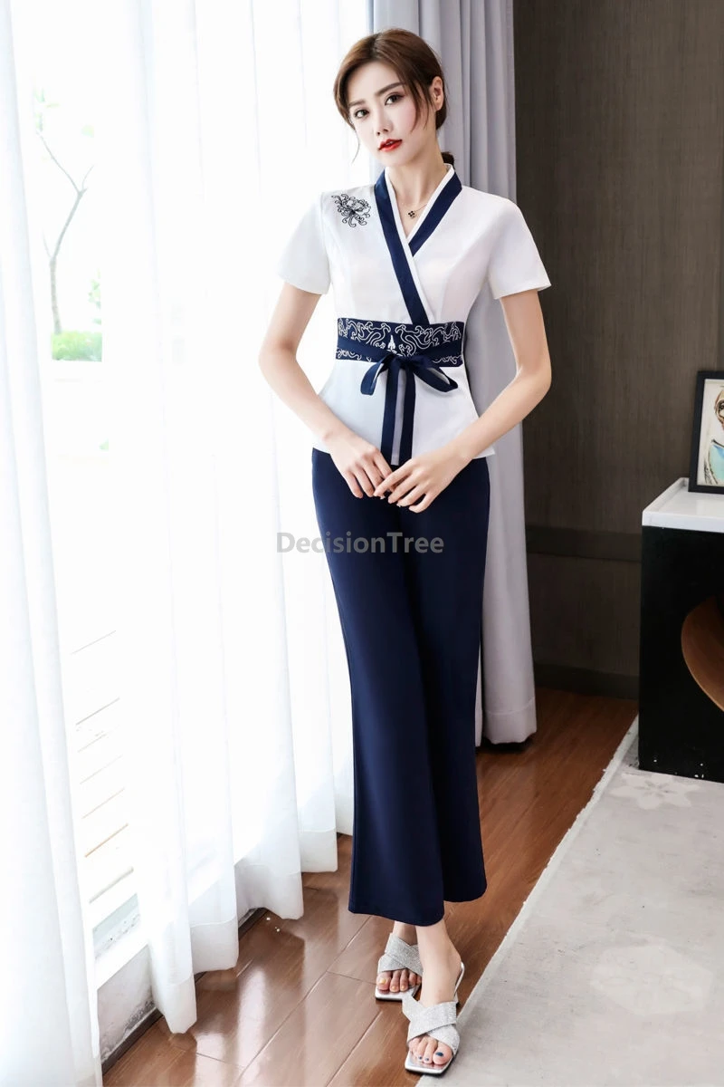 2025 ช่างเสริมสวยเสื้อผ้าทํางานผู้หญิงอินเทรนด์สุขภาพPreservation Clubสปาชุดแช่เท้าและเท้าTherapyช่างเสื้อผ้า