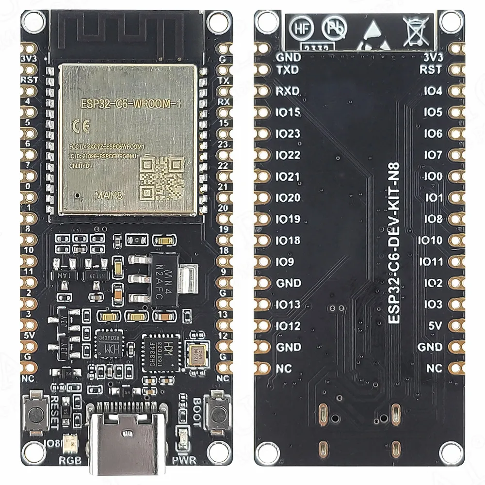 ESP32 C6 Development Board BT Wifi Module RISC-V MCU 8MB Flash ESP32-C6-WROOM-1-N8 CH343 CH334 Type-C WiFi6 BT5.0 32Pin