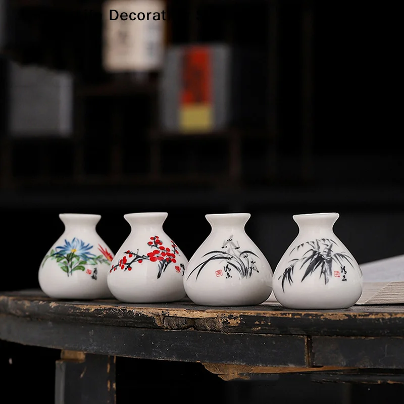 Retro White Chinese Style Mini Ceramic Vase Niche Home Dry Ice Kettle Ornament DIY Table Decoration Miniatures Flower Vase Craft