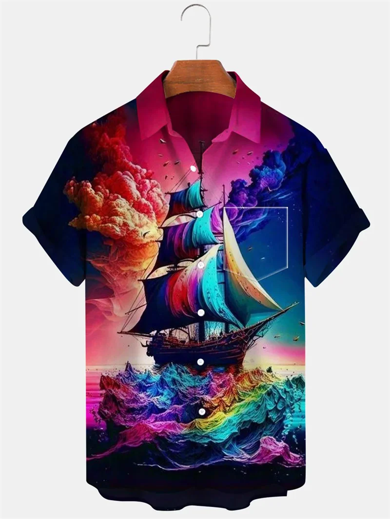 

3D printed Hawaiian short sleeved shirt, fashionable and personalized carnival pattern, casual short sleeved shirt, loose top