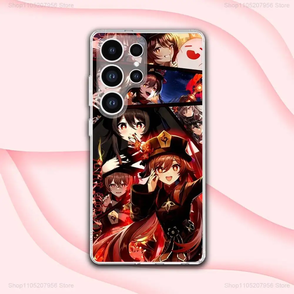 Casing Ponsel Game G-genshin HuTao untuk Samsung A30,71,51,S9,10,20,Ultra,FE,Lite,S25,24,22,23,21,PIus, Transparan, Silikon