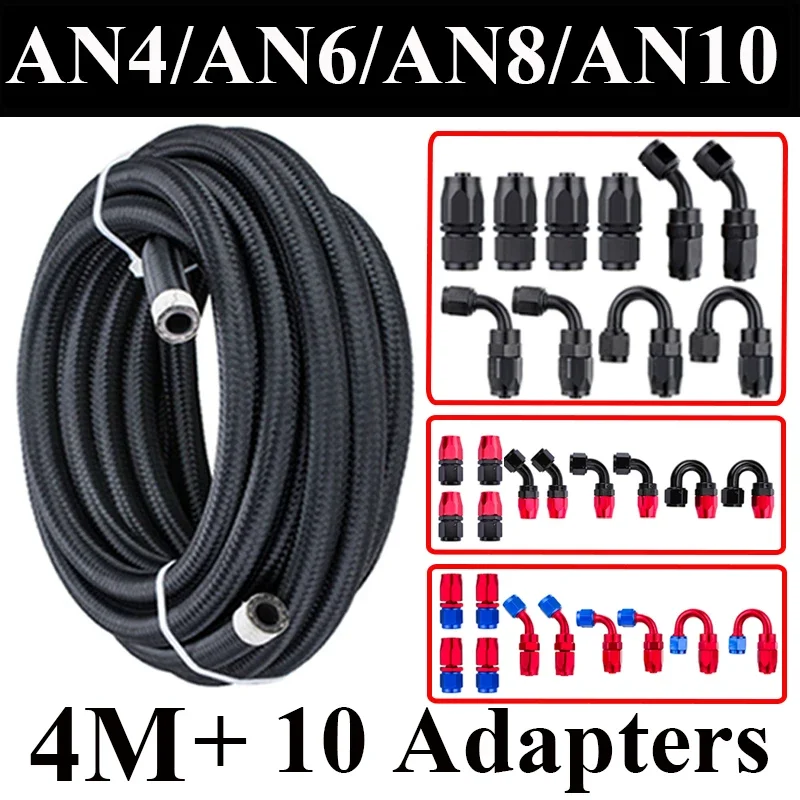 4M AN4 AN6 AN8 AN10 Fuel Hose Oil Gas Cooler Hose Line Pipe Tube Nylon CPE Rubber 4x0 2x45 2x90 2x180 Degree Fittings Hose End