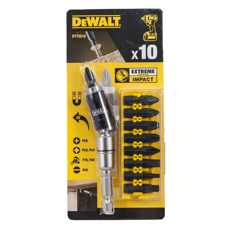 DEWALT DT70518 Magnetic Quick-Change Bit Holder Set 10Pcs Impact Phillips Bits 1/4