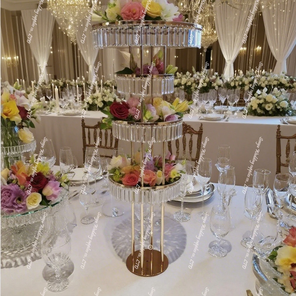 

6pcs 30 H150cm Tall Gold Wedding not Crystal is acrylic Centerpiece 4 Layers Custom Table Decor Metal Wedding Stand Centerpieces