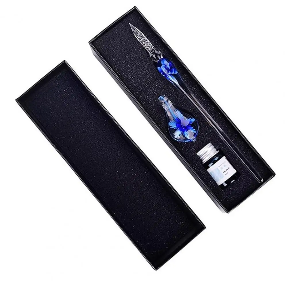 مجموعة واحدة من أقلام التراجع الشفافة مع قلم كتابة زجاجي على شكل زهرة من الداخل، قلم غمس حبر كريستالي صناعي هدية للطلاب #5