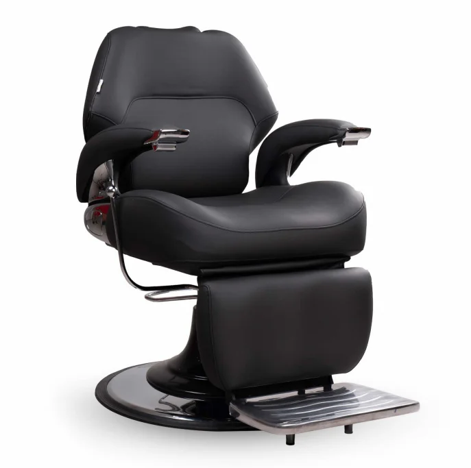 

@#2026 New Design Pu Foam Luxury Black Barber Chair Height Hydraulic Adjustment Hair Salon Styling Chair With Aluminum Hand