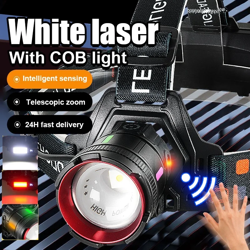 USB Rechargeable Headlamp High Strong Power Head Flashlight 600W LED Long Range 4000M Headlight 4 Lighting Modes Outdoor Fishing