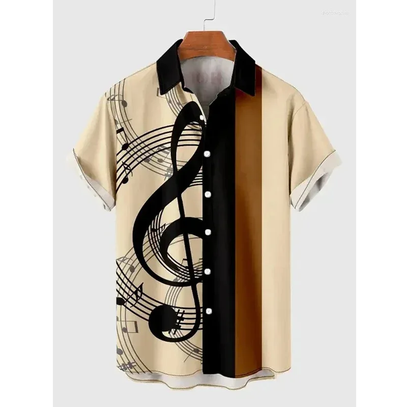 Roupas de camisa masculina havaiana, guitarra musical, roupas masculinas impressas em 3D, moda de praia diária de verão de manga curta, listra grande