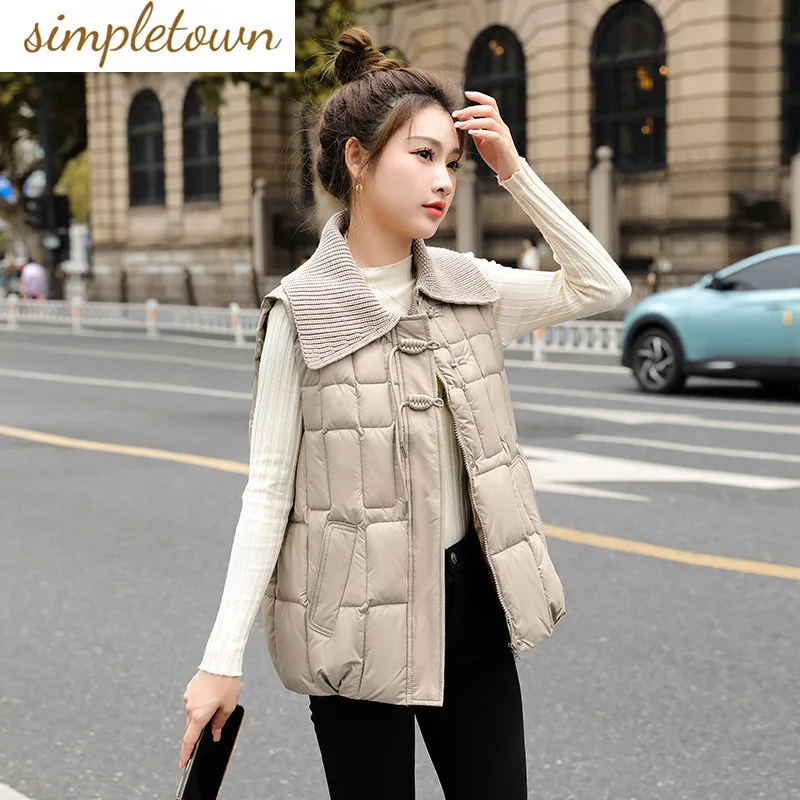

Down Cotton Autumn and Winter Vest New Yarn Neck Women's Fashionable Short and Versatile Western Style Loose Top