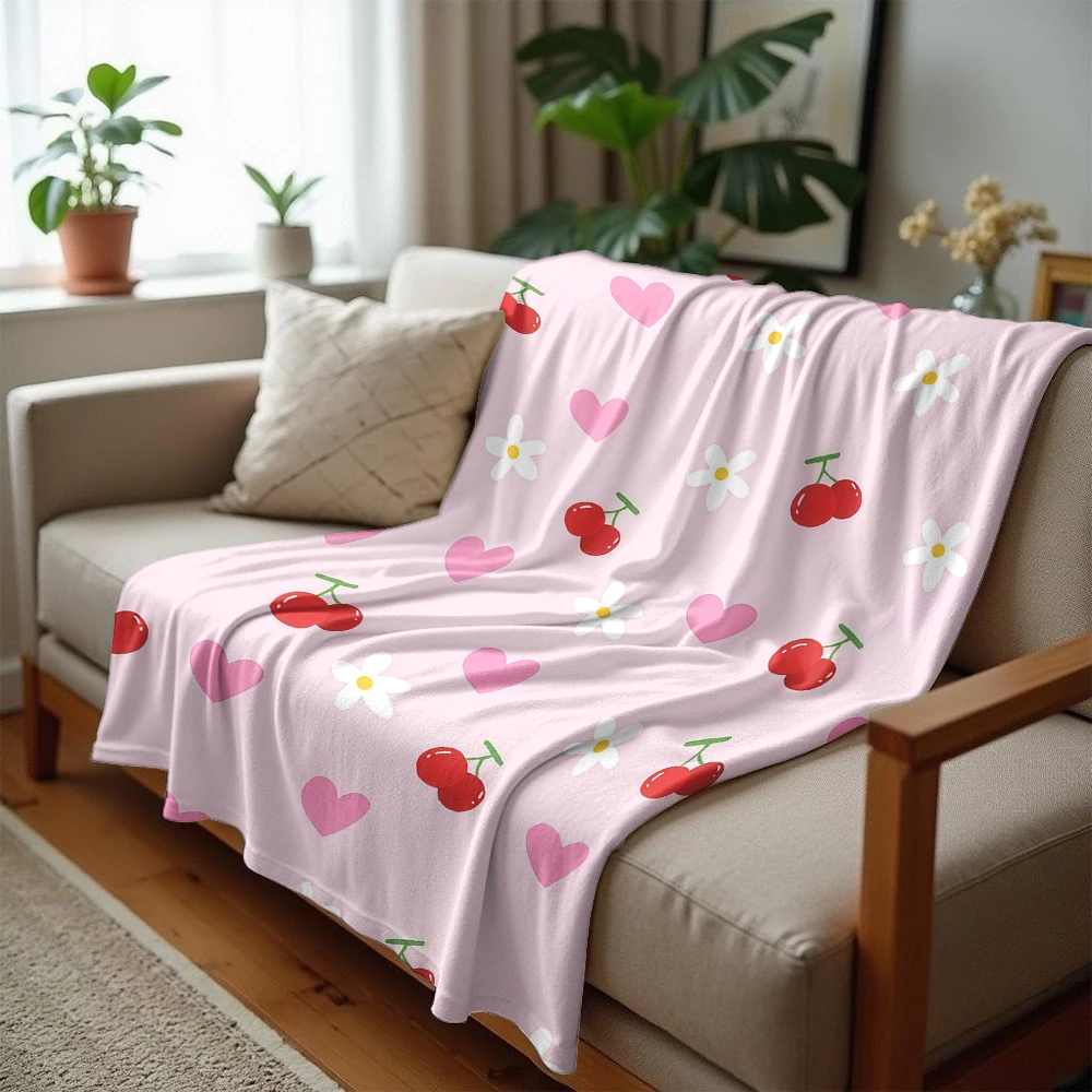 Cherry & Heart Lightweight Microfiber Soft Christmas Fleece Blanket Warm Cozy Throw for Bed Sofa Office Travel All Season