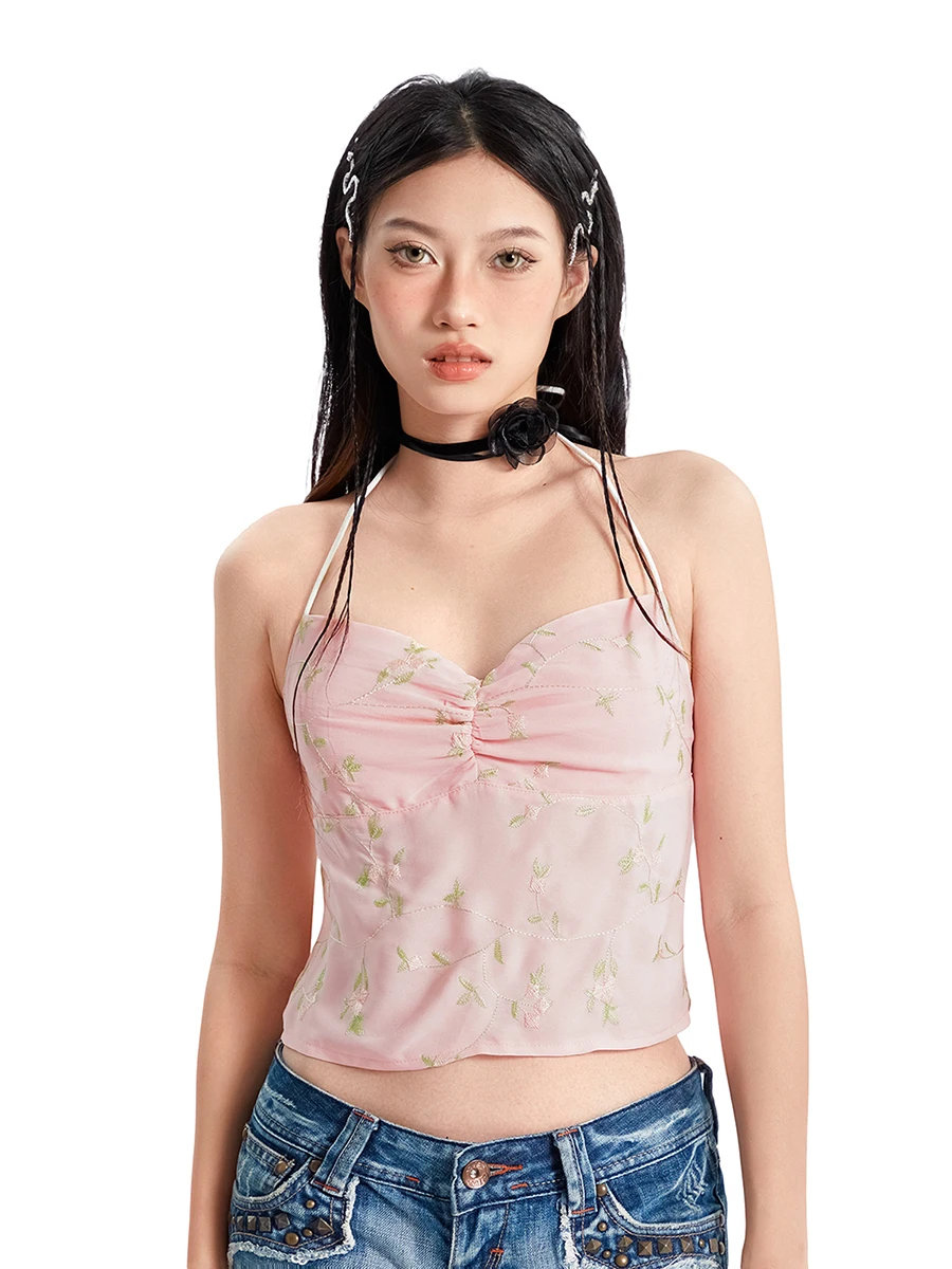 

Женский укороченный топ с открытыми плечами и цветочным принтом