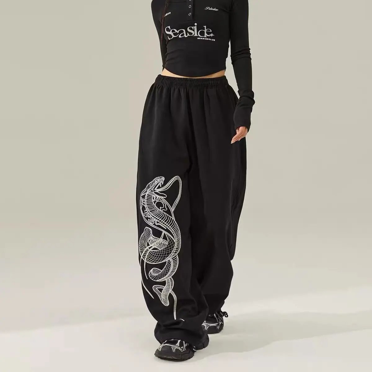 Solid Color Cotton Snake Pattern Y2k Pants Women's  jogging pants baggy pants neutral breathable outdoor sweatpants