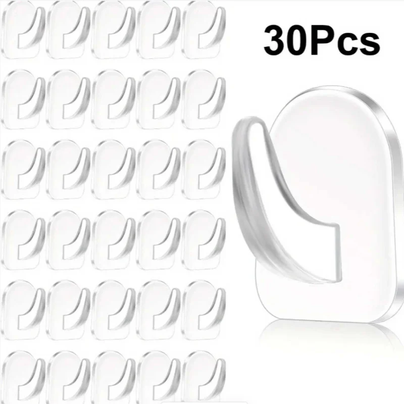 Mini Transparent Self-Adhesive Cow Horn Hooks 30 Pack, No Drill Invisible Wall Hanging Hooks, Nail-Free Hook for Picture Frame H
