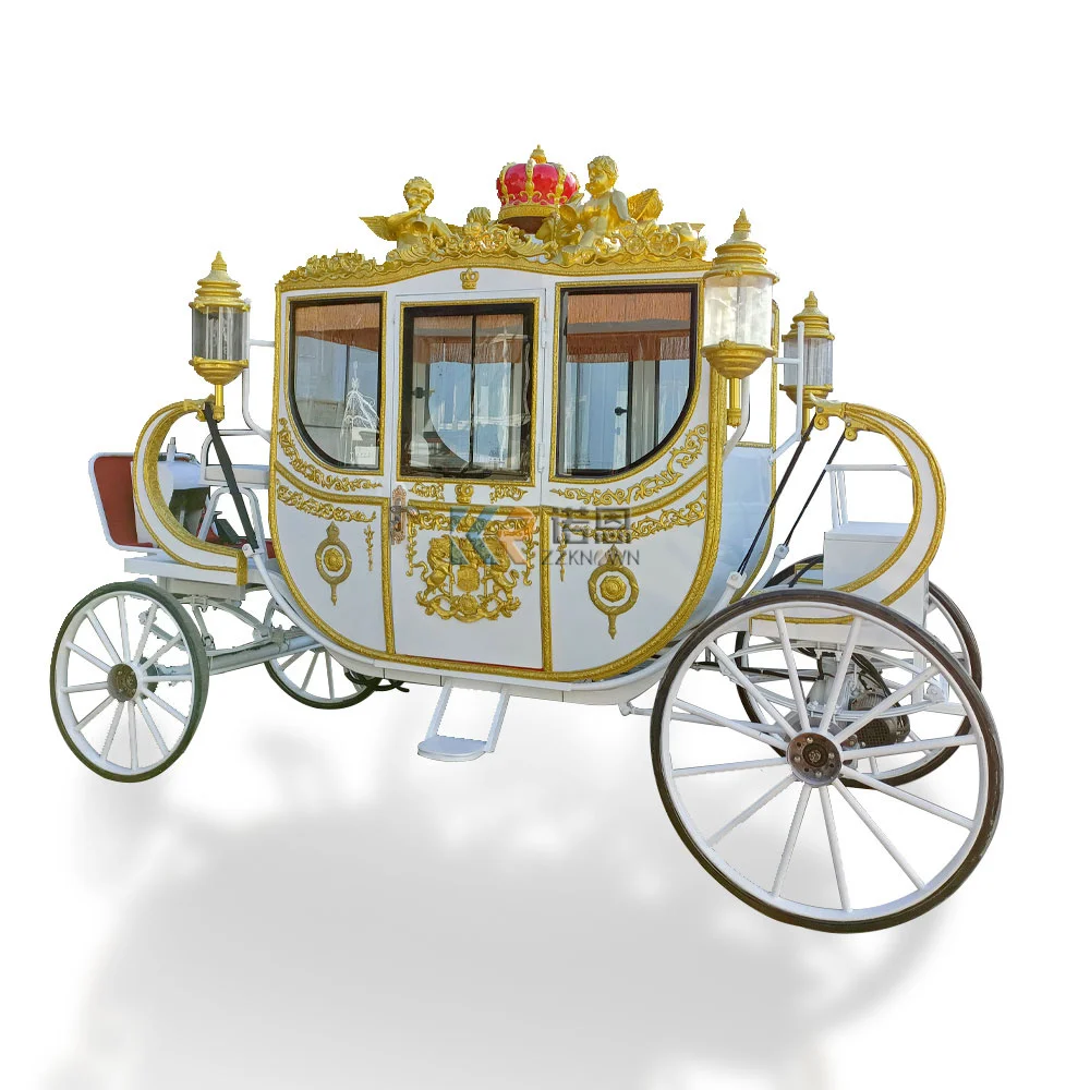 OEM Special Transportation Wedding Electric Horse Drawn Carriage Golden Color Royal Sculpture Horse Wagon For Sale Europe