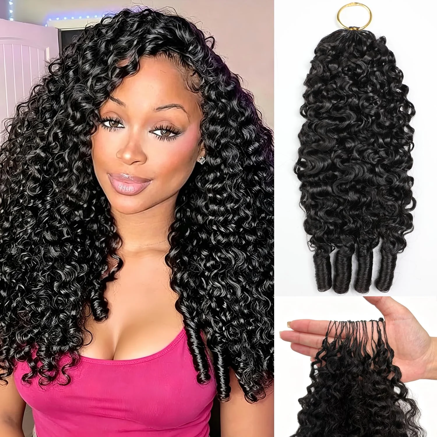 Burmese Curly Crochet Human Hair 50g Pre Separated Feather Crochet Human Hair 16A Invisible Miracle Knots Reusable Crochet Hair