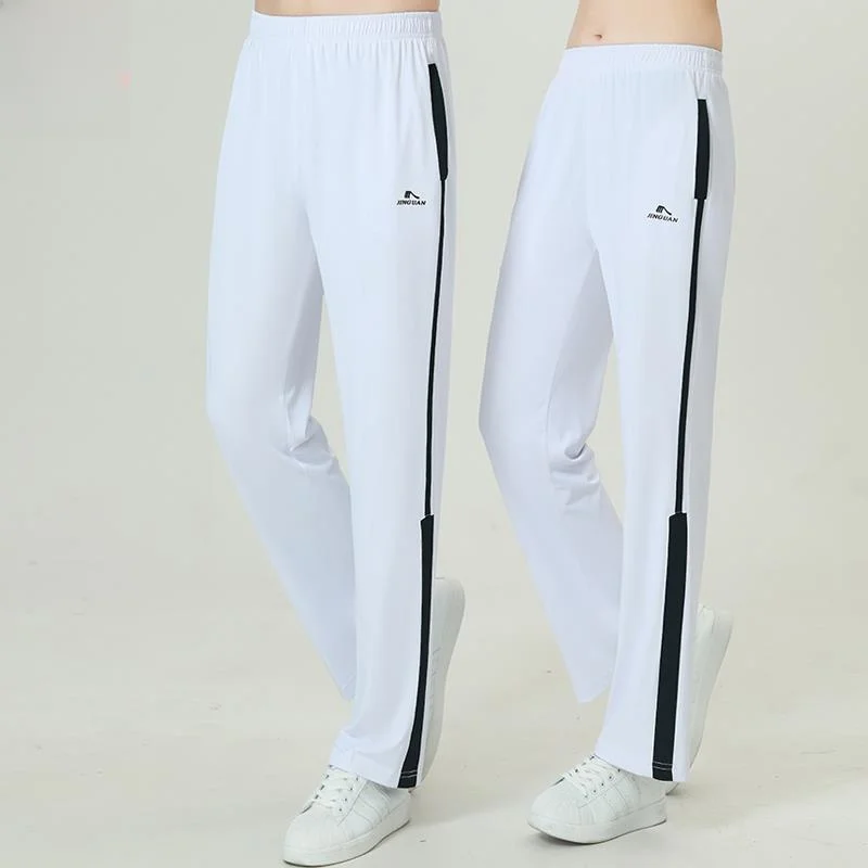Lockere Sporthose mit hoher Taille für Männer und Frauen, Fitness-Aerobic-Laufhose, große Größe bis Schule, weiße Hose mit geradem Bein