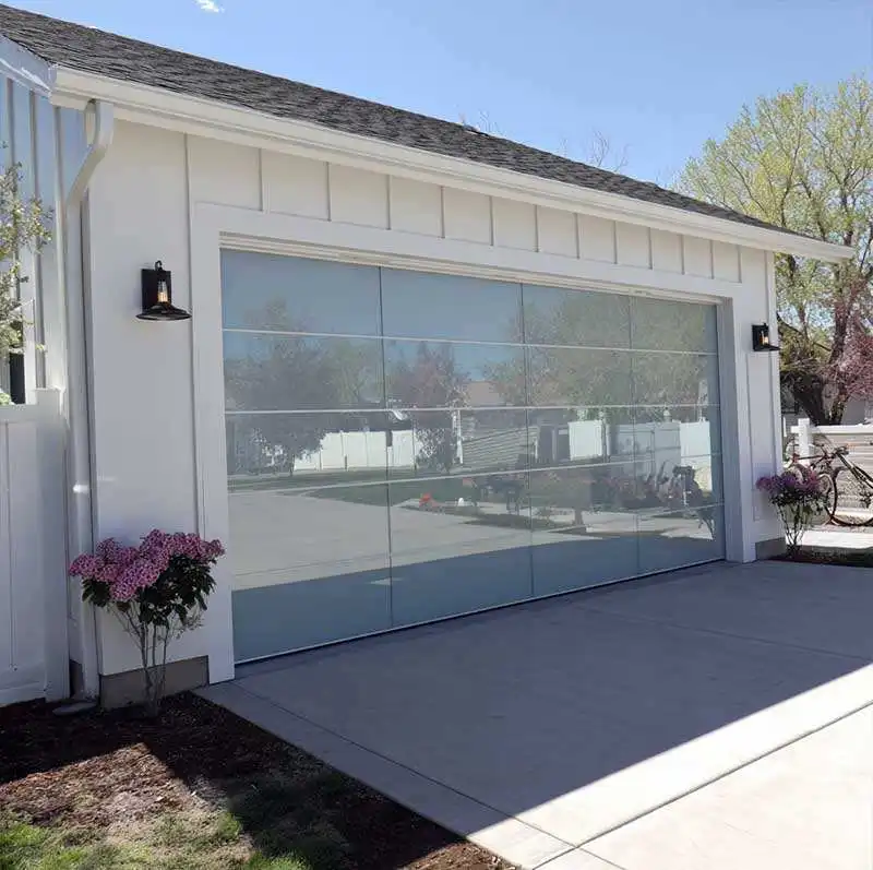 Household Anti Peeping Aluminum Frame Frosted Glass Garage Door Durable Glass Garage Doors Easy To Clean Outdoor Garage Doors