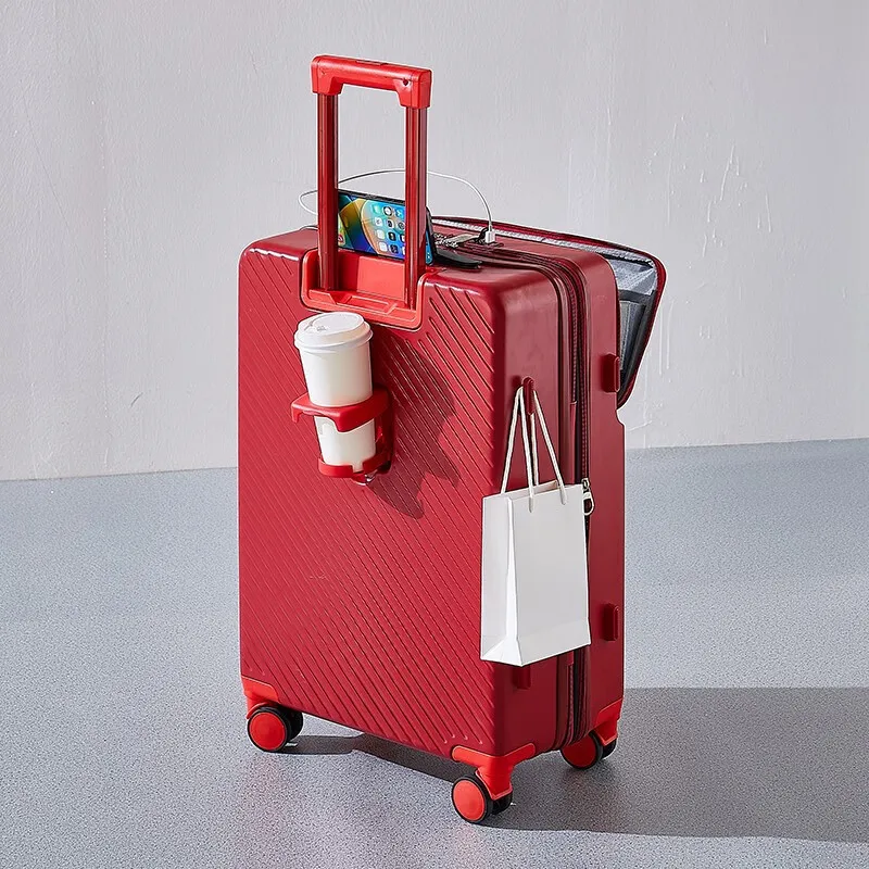 Expandable Rolling Luggage 20 22 Boarding Box Travel Suitcase Large Capacity Trunk Student Trolley Case Cup Holder USB Charging