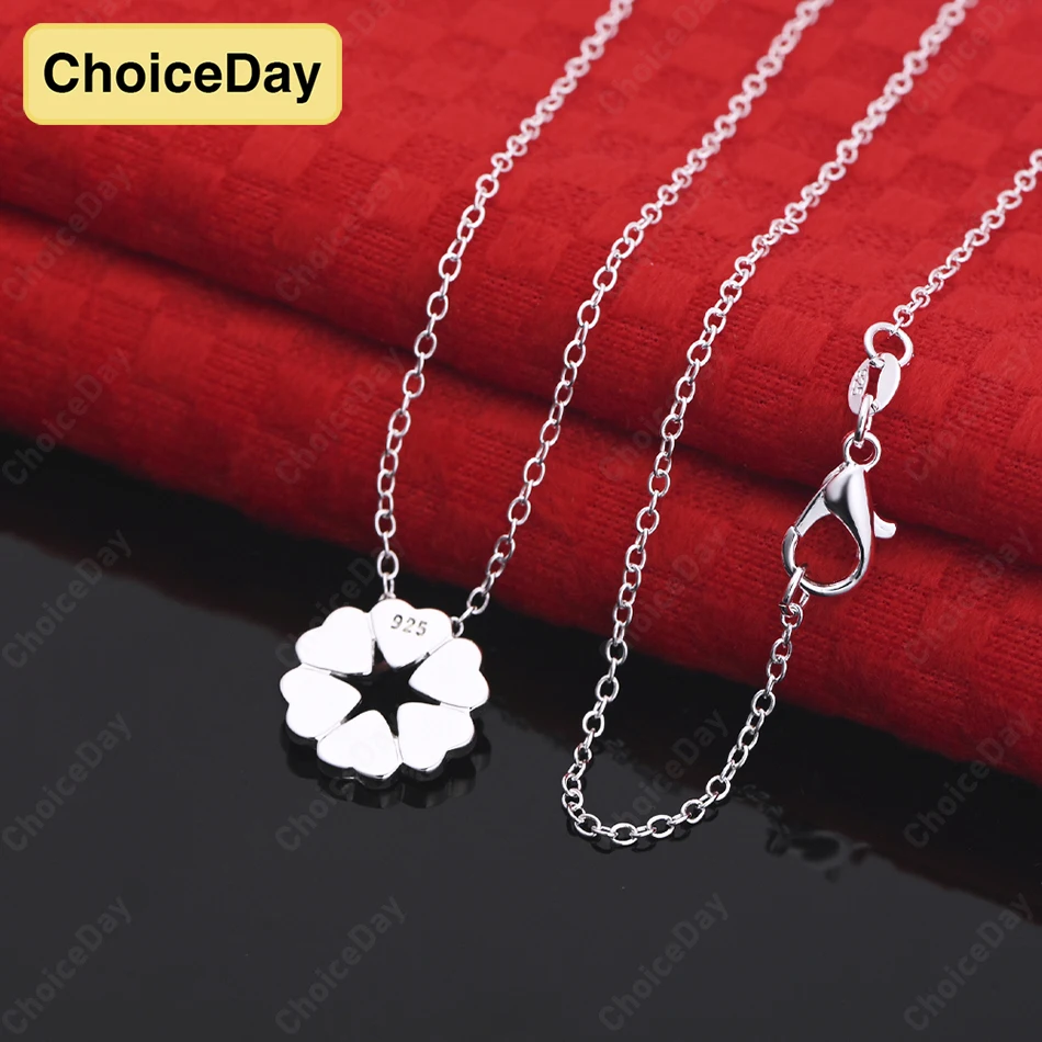 

ChoiceDay Fashion 925 Sterling Silver Exquisite Heart Shaped Four Leaf Clover Pendant Necklace for Women Party Accessories Gift